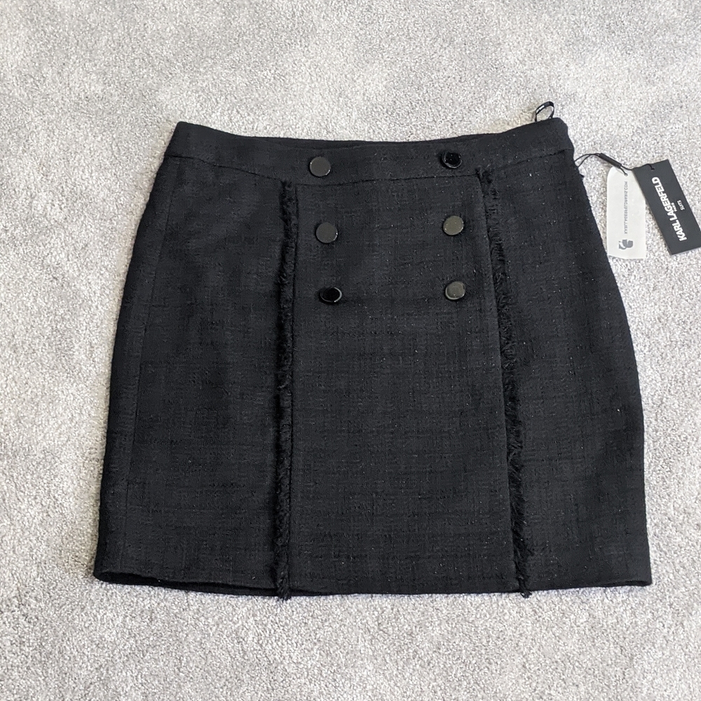 Karl Lagerfeld buckle black mini skirt New 10